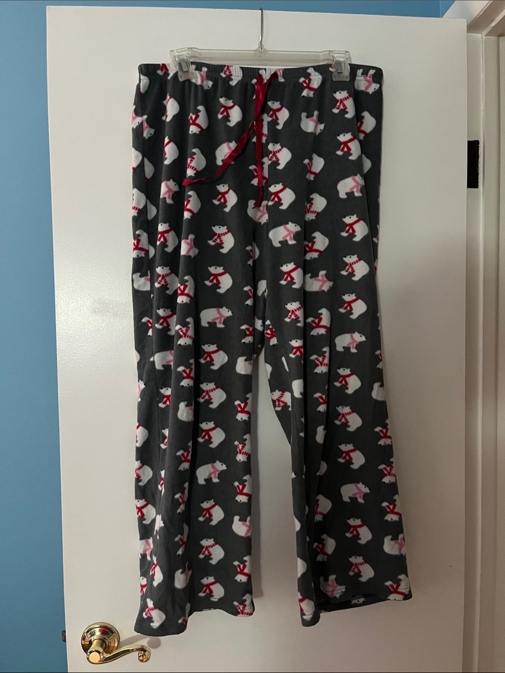 croft & barrow Gray Fleece Polar Bear Print Kids Joggers with Red Accents